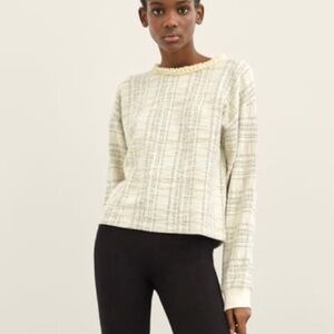 Zara Tweed Sweater Boucle Sweatshirt w/ Pearl Collar Size Small